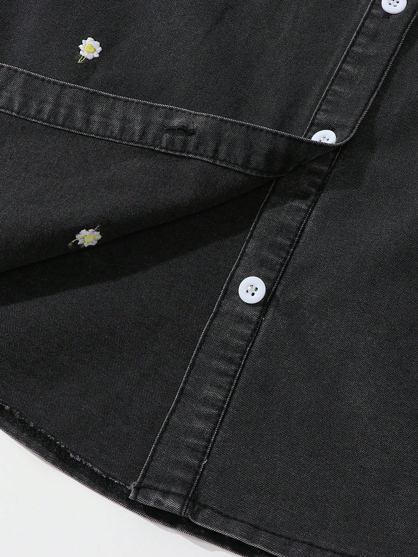 Vestido camisero vaquero suelto y cómodo con bordado de margaritas, versátil y casual para vacaciones de niña joven