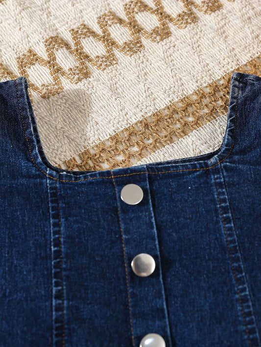 Chaqueta vaquera de manga abullonada con falda vaquera acampanada y cinturón, conjunto de moda casual