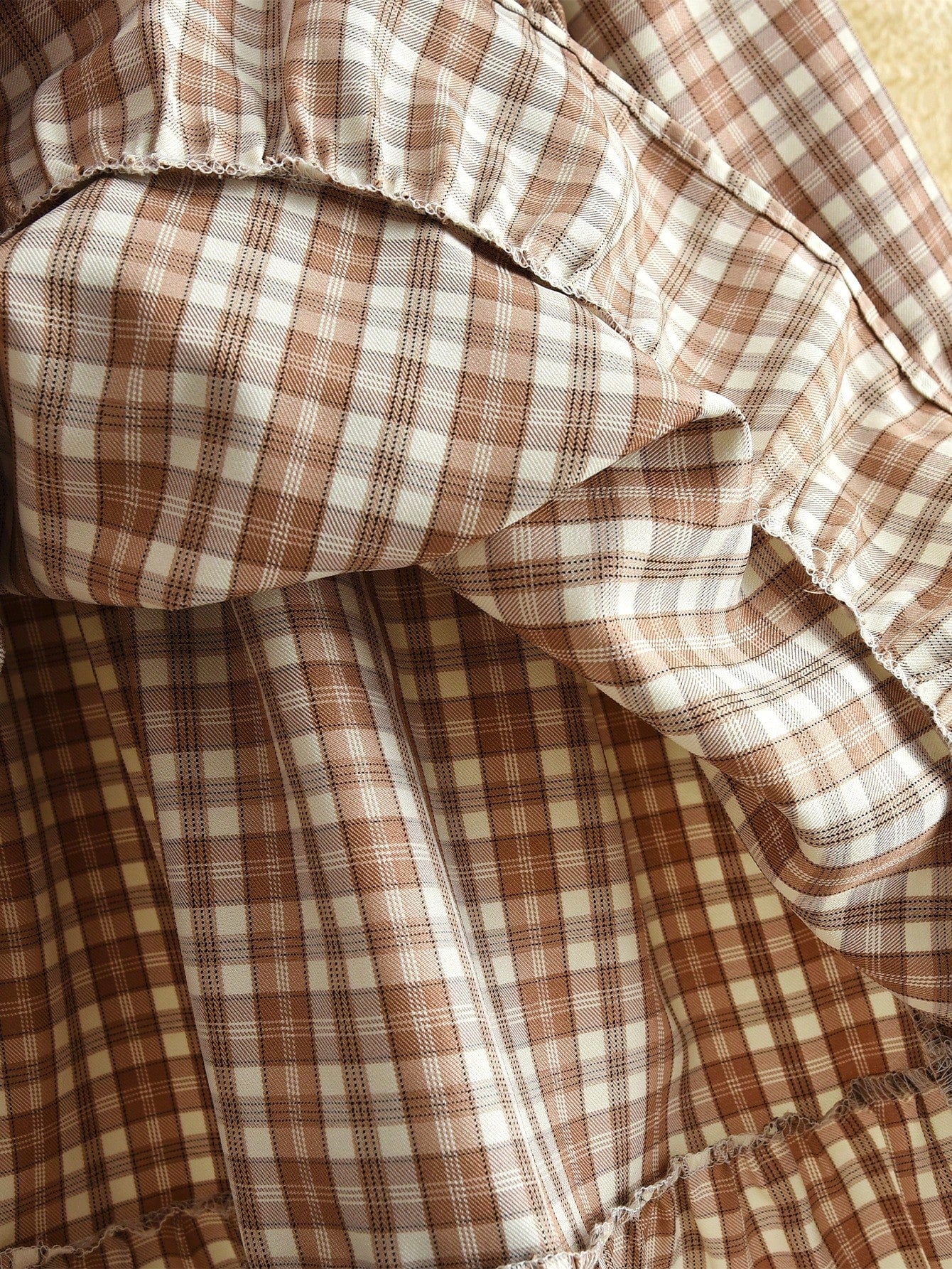 Young Girls Plaid Hollow Lace Square Collar Long Sleeves Dress Fall and Spring Clothes Fashion