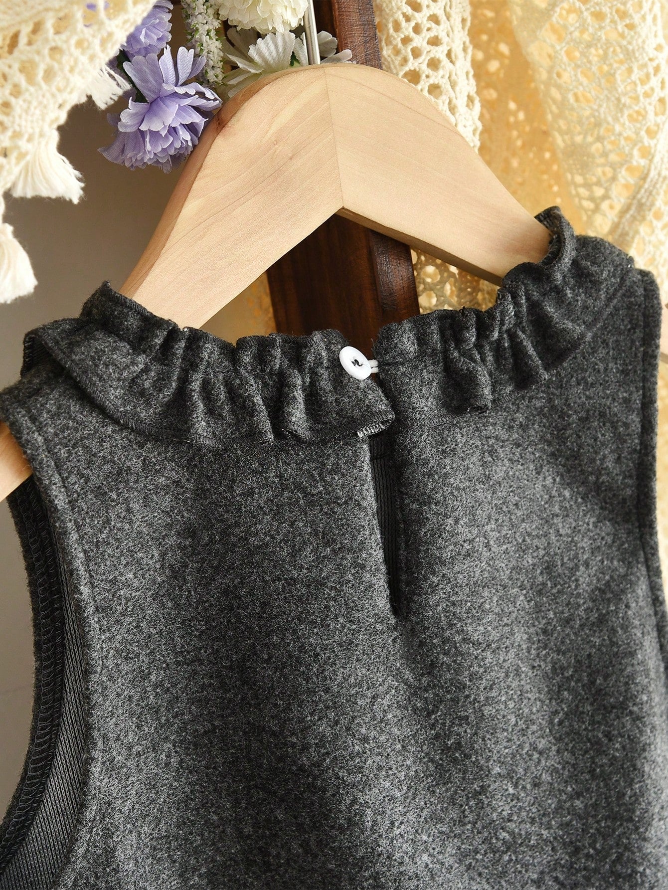 Young Girls Winter 2 Pieces Clothes Sets Solid Color Long Sleeves Basic Tops and Lace Vest Dress Casual Wear