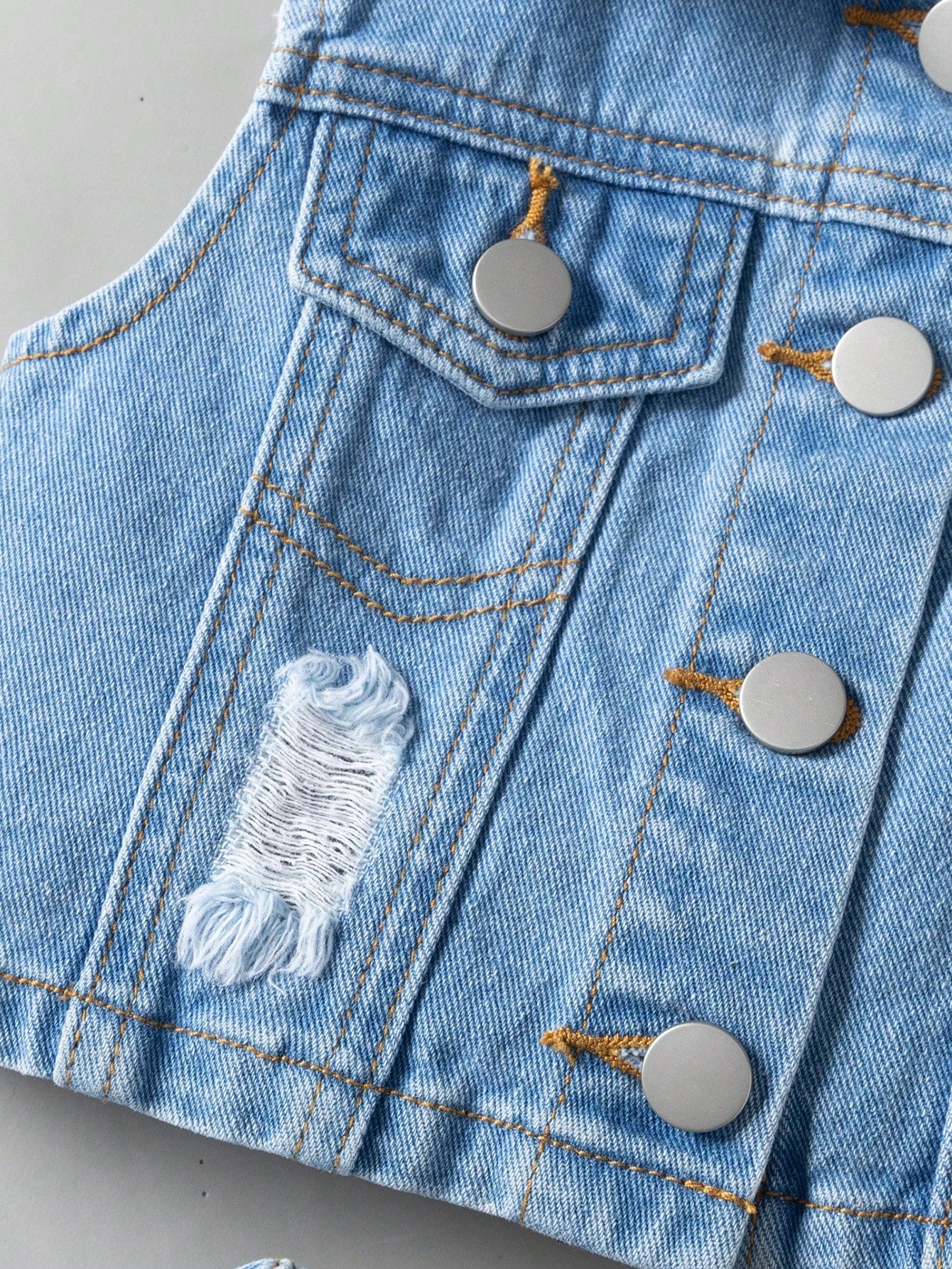 SHEIN Conjunto de denim para niña, nuevo conjunto de denim lavado minimalista y versátil