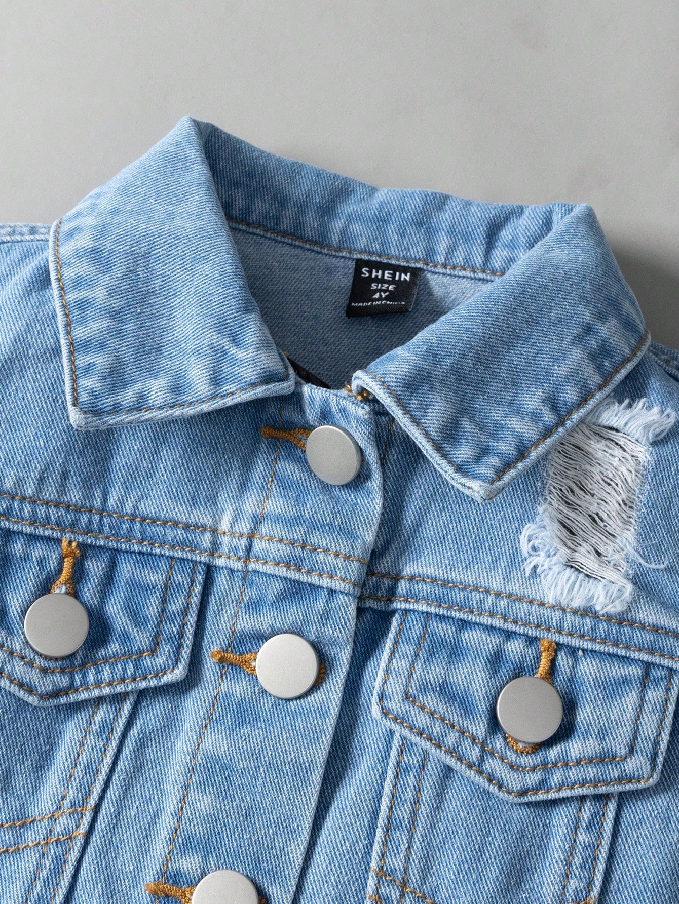 SHEIN Conjunto de denim para niña, nuevo conjunto de denim lavado minimalista y versátil