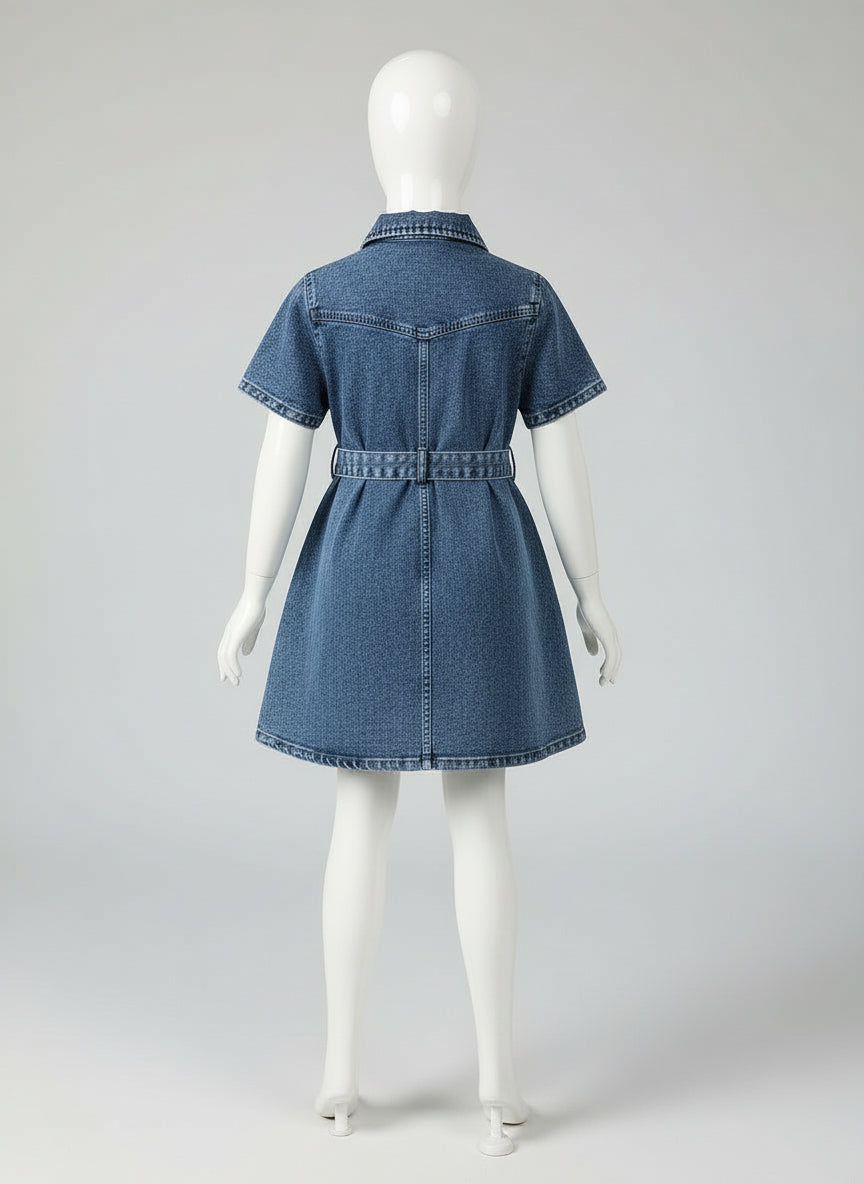 Vestido vaquero de manga corta con cinturon