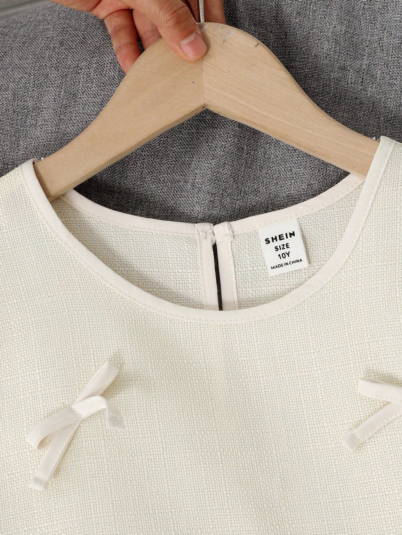 Vestido corto de manga corta con adorno de lazo de tela con textura, falda plisada elegante y lindo, para primavera/verano