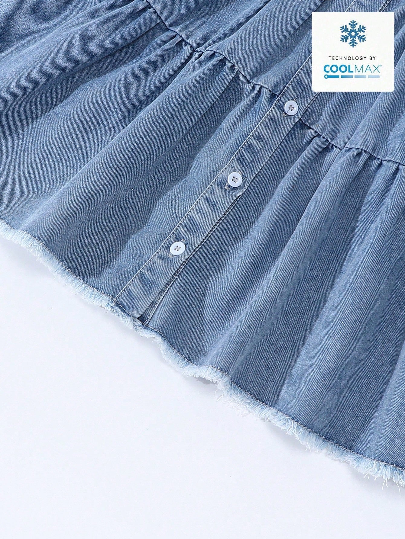 Vestido vaquero largo de manga corta con cuello decorativo de lazo, con lavado claro, de estilo suelto, casual y cómodo para niñas