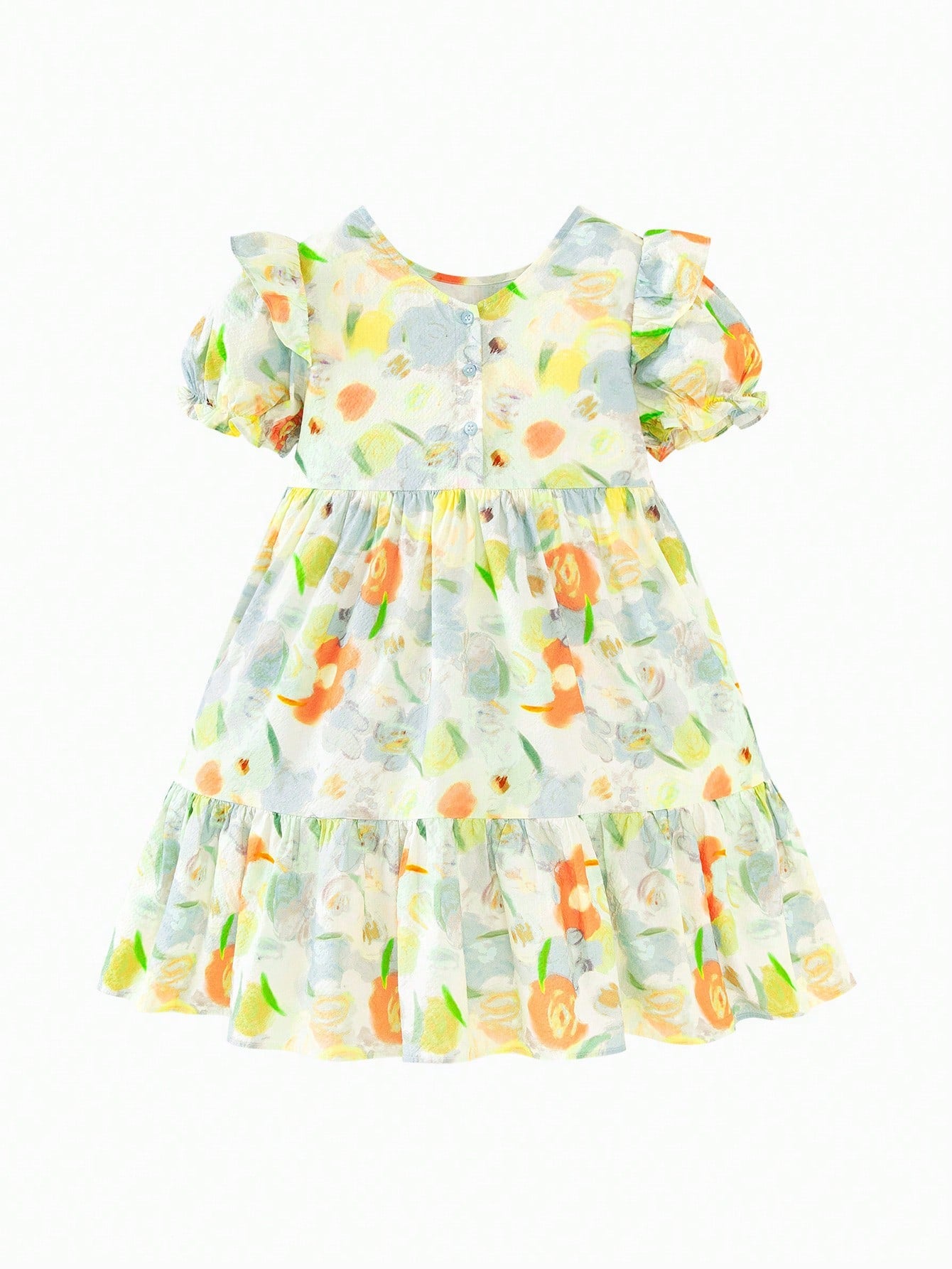 Vestido colorido de manga corta con mangas globo suave y transpirable para niñas