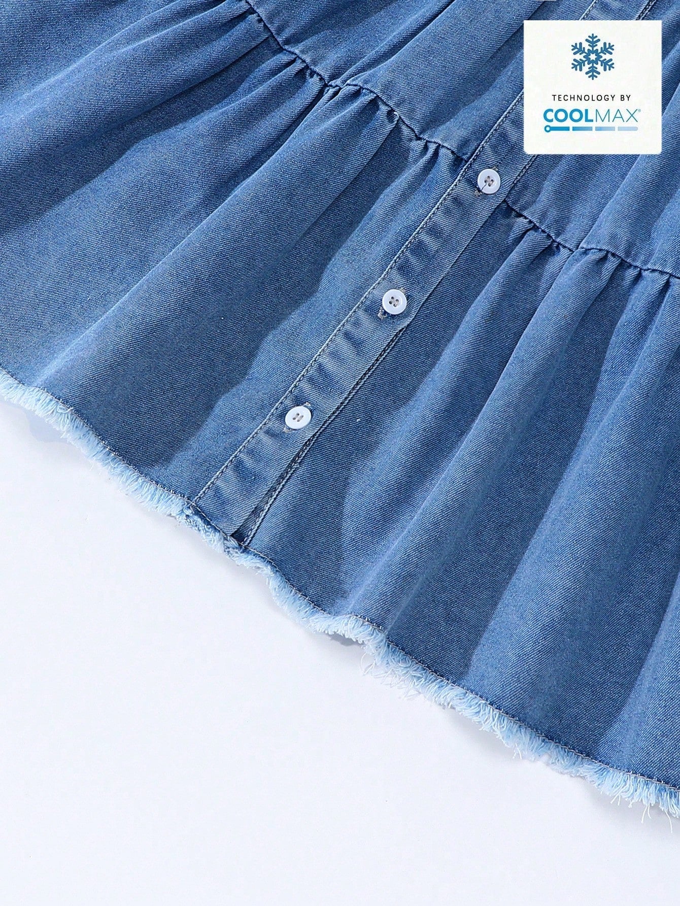 Vestido vaquero largo de manga corta con cuello decorativo de lazo, con lavado claro, de estilo suelto, casual y cómodo para niñas