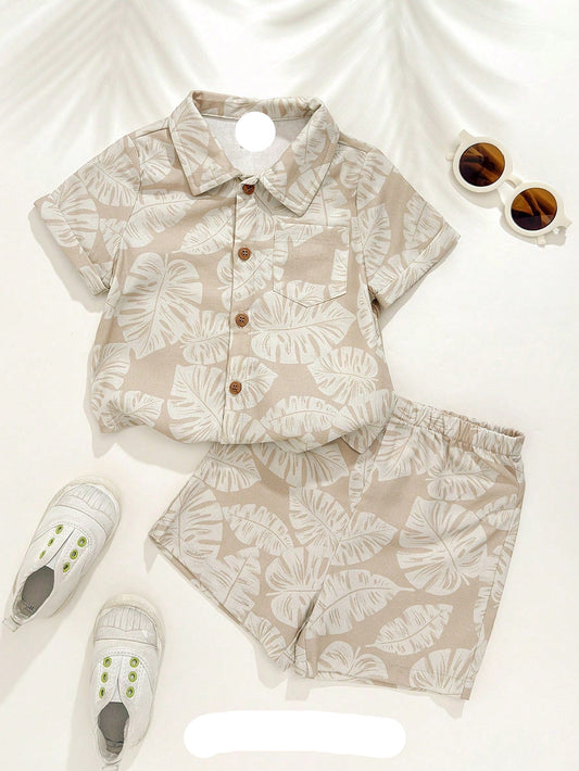 Conjunto 2 piezas chaqueta de manga corta y pantalón corto con cintura elástica