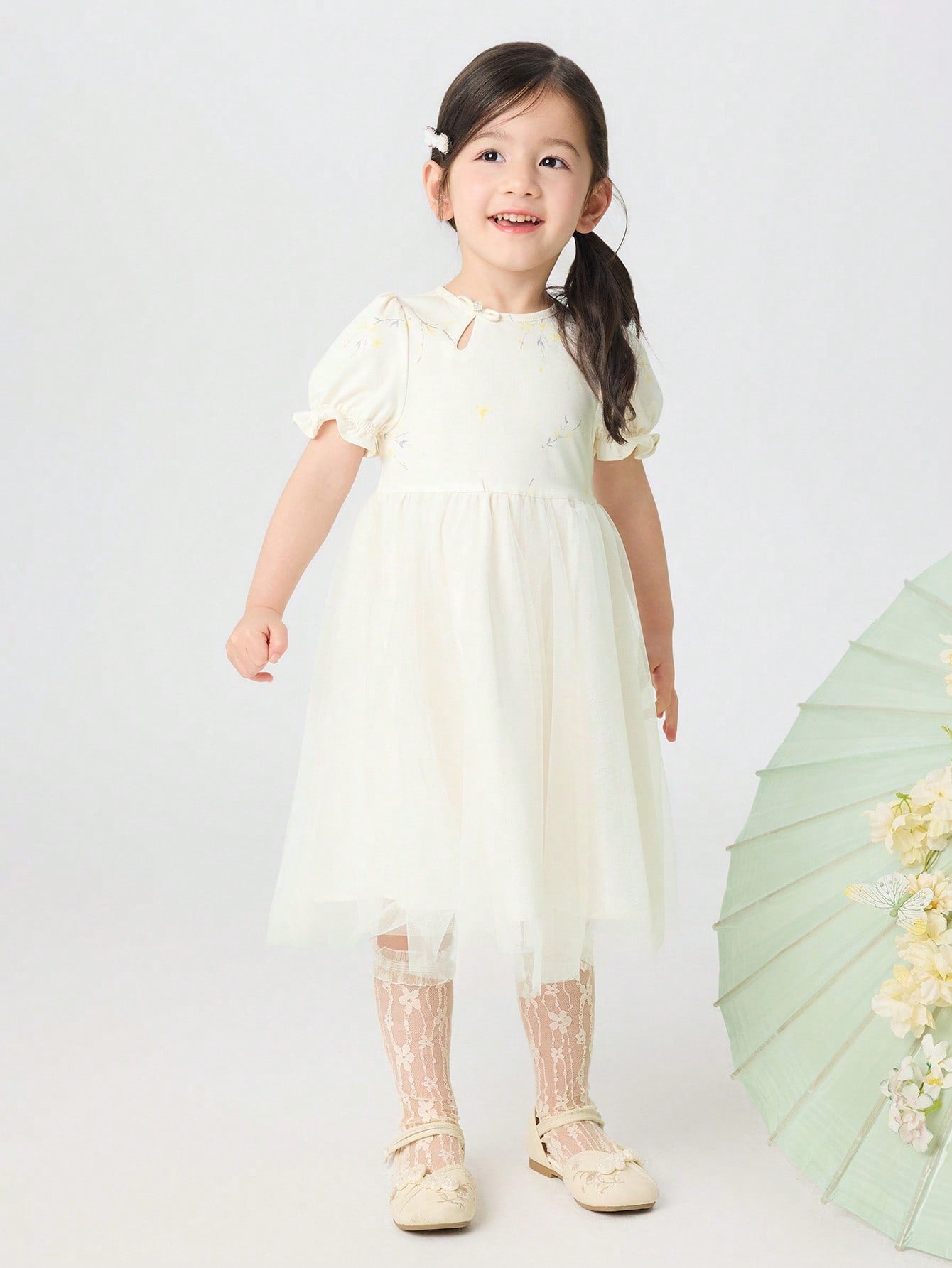 Vestido manga de globo de verano estilo chino