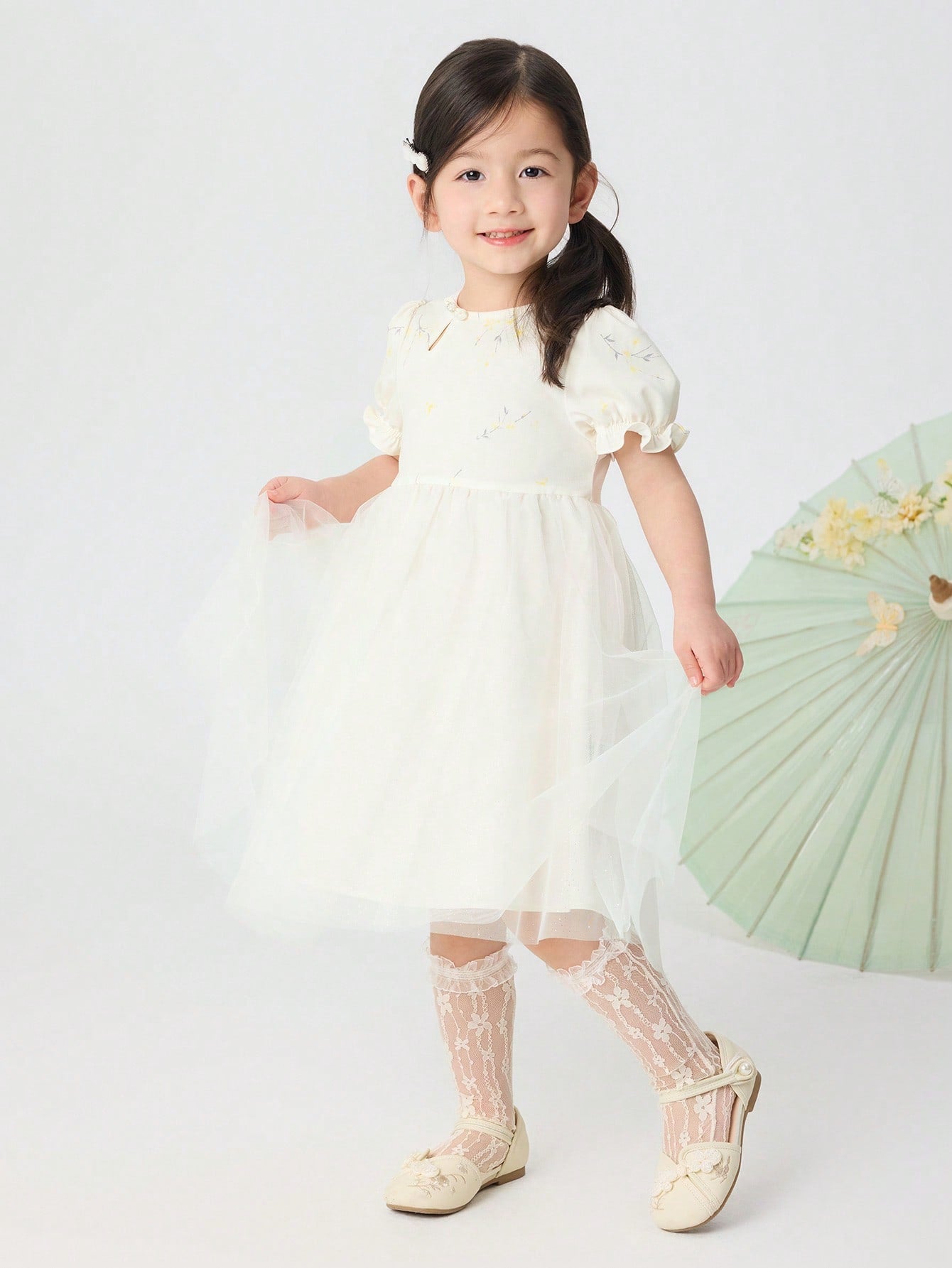 Vestido manga de globo de verano estilo chino