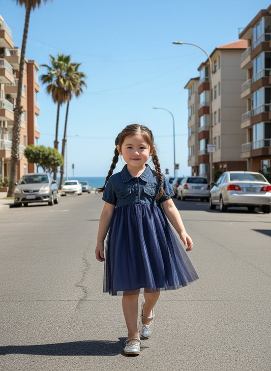 Vestido vaquero de manga corta con cuello