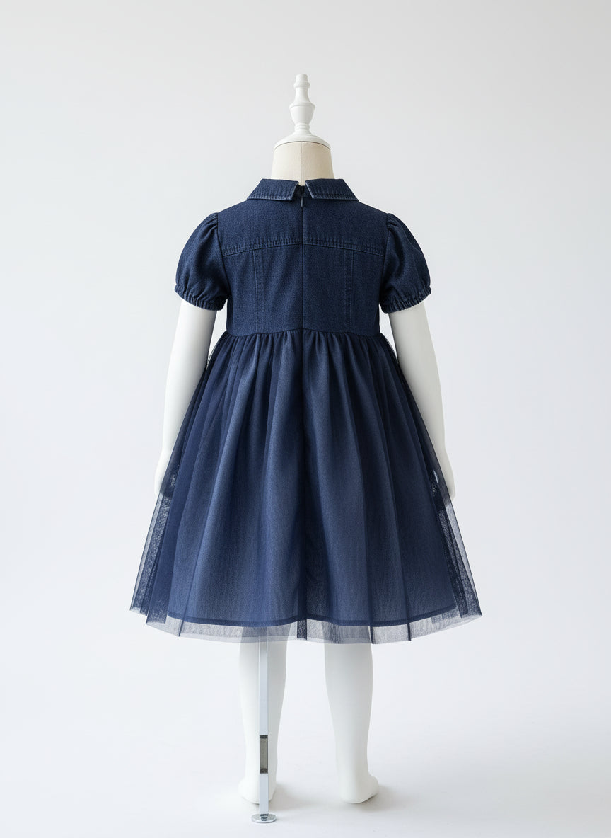 Vestido vaquero de manga corta con cuello