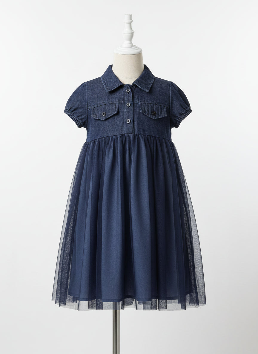 Vestido vaquero de manga corta con cuello