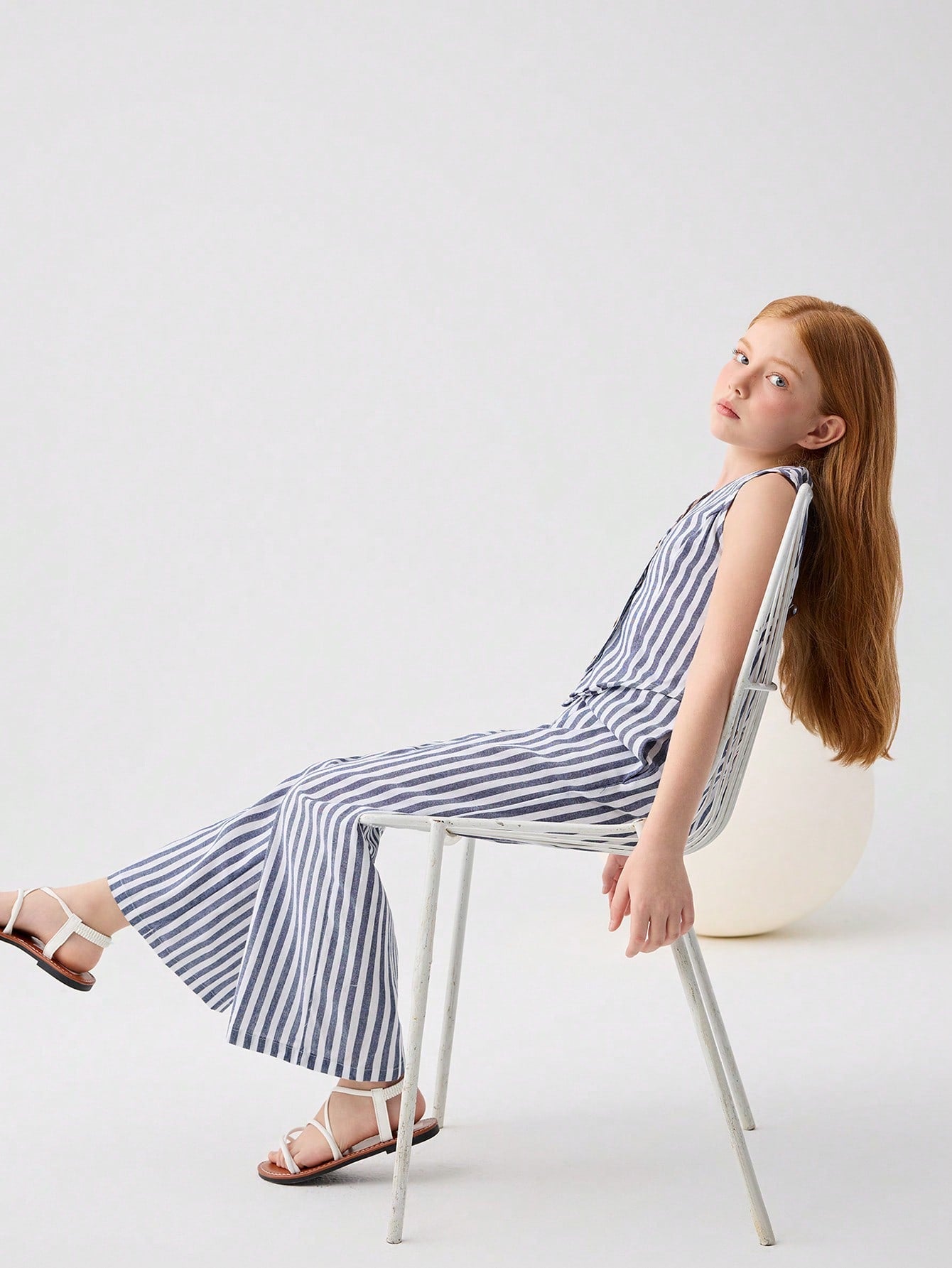 Conjunto de 2 piezas Chaleco a rayas contrastante y pantalones de pierna ancha, estilo casual de vacaciones