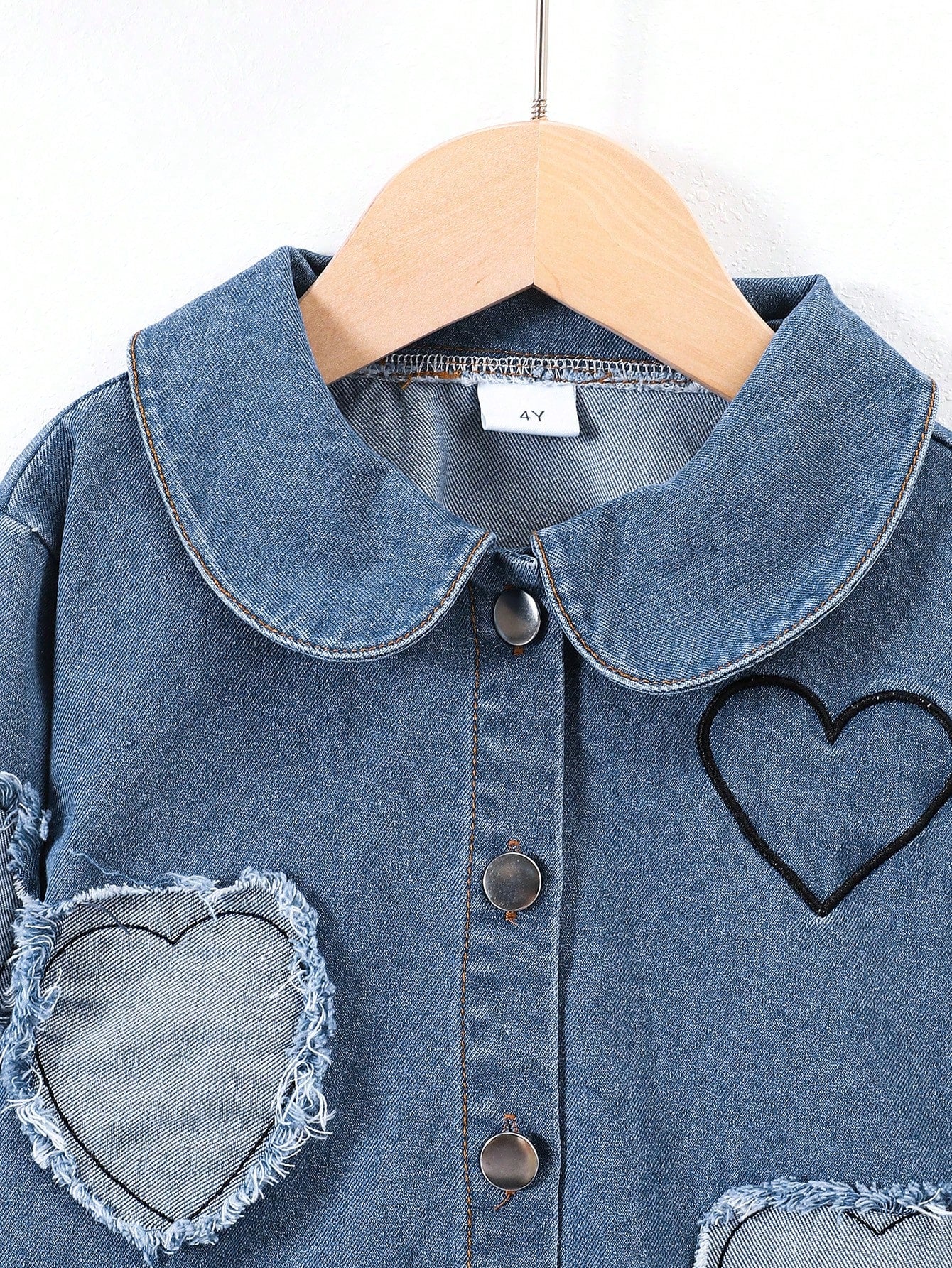 Conjunto de 2 piezas de chaqueta de manga larga con cuello Peter Pan y bordado de corazón, y falda vaquera con bordado de corazón para niñas pequeñas, conjunto de atuendos casuales para otoño/invierno