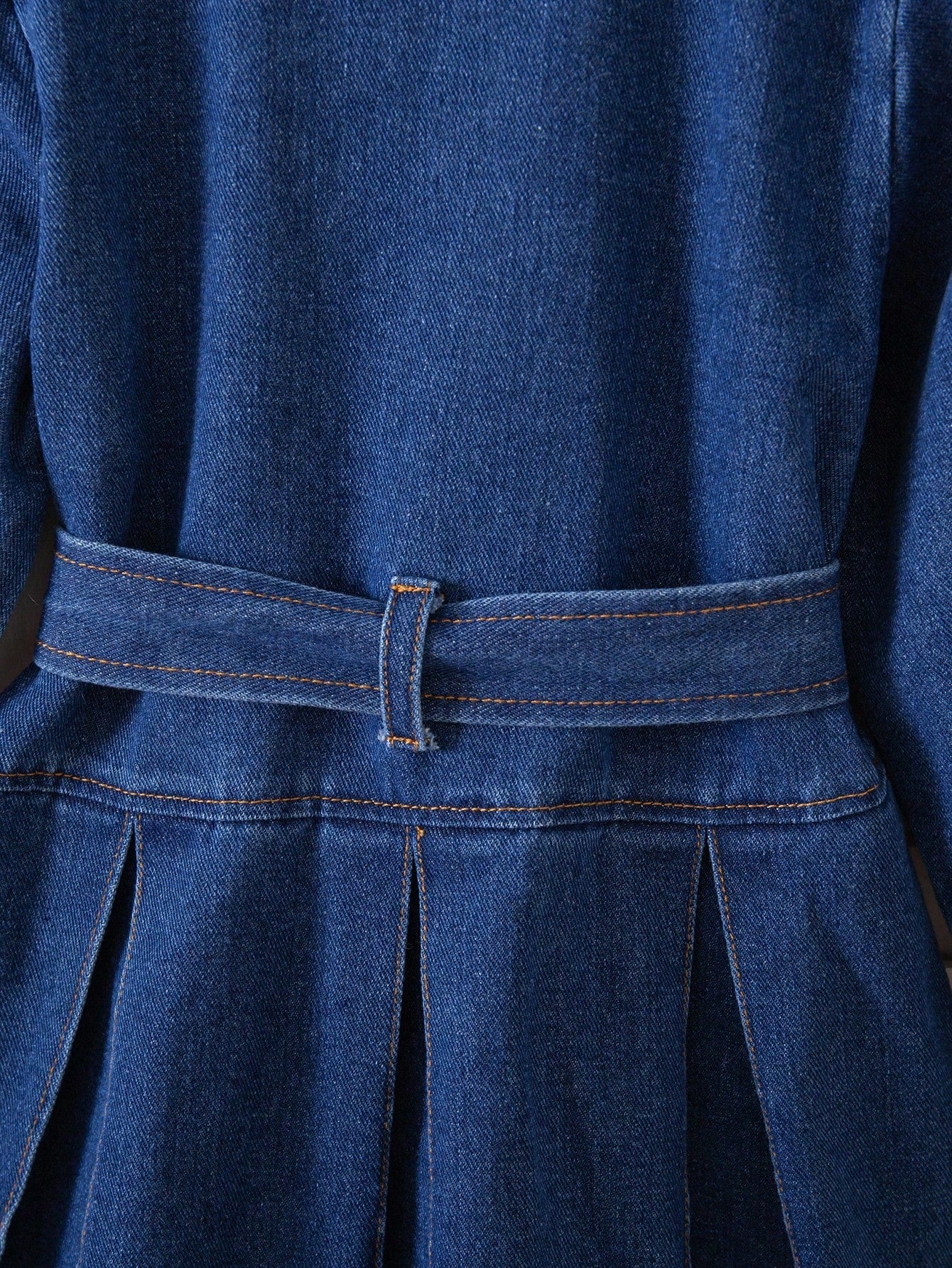 Vestido de mezclilla con bolsillo de carga, cuello de solapa y cinturón a juego, estilo urbano coreano de moda para niñas