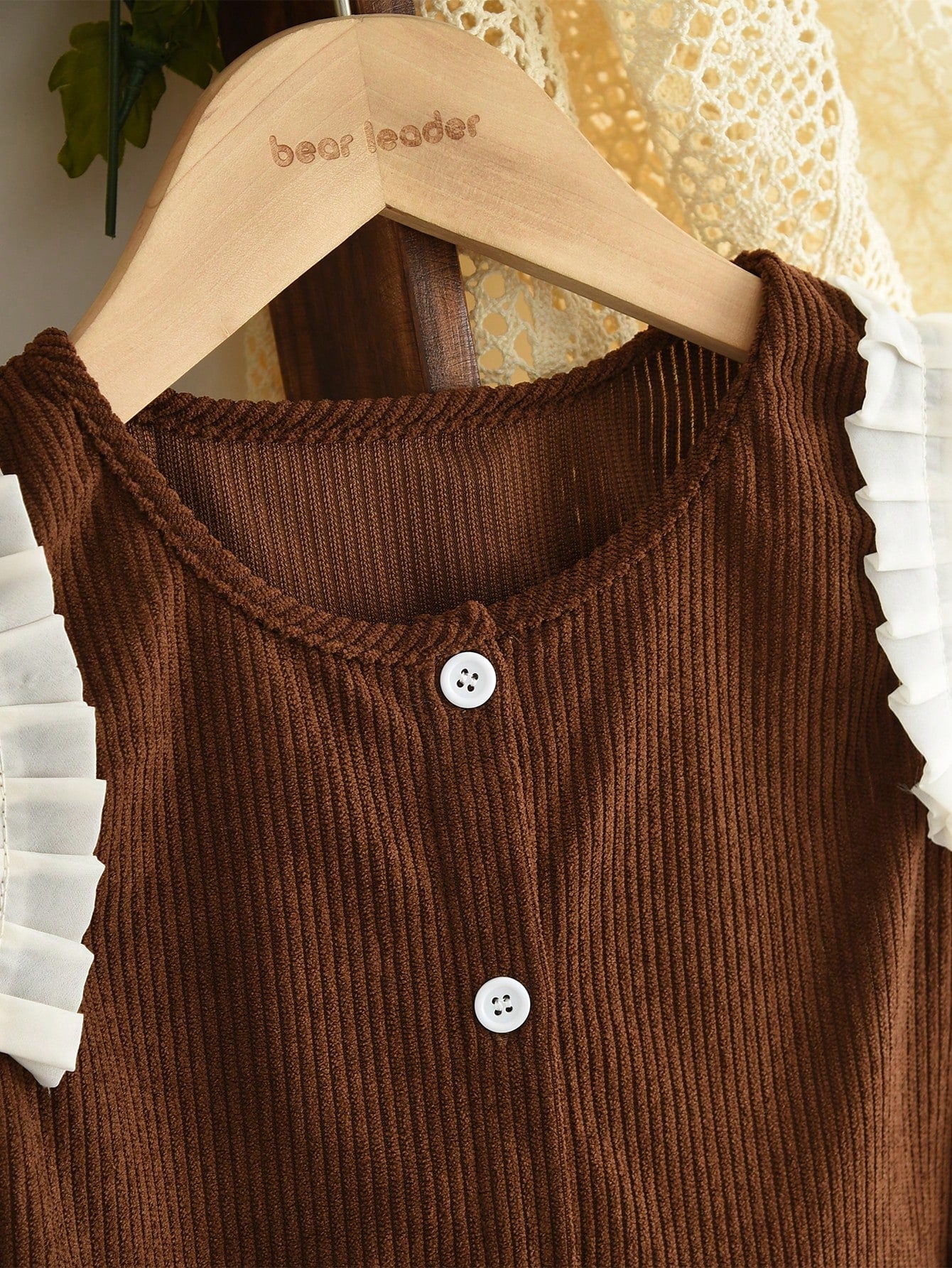 3 Pieces Clothes Sets for Tween Girls Fall Solid Color Basic Long Sleeves Tops, Brown Tamk Vest and Lace Wide Leg Pants Fashion Outwear