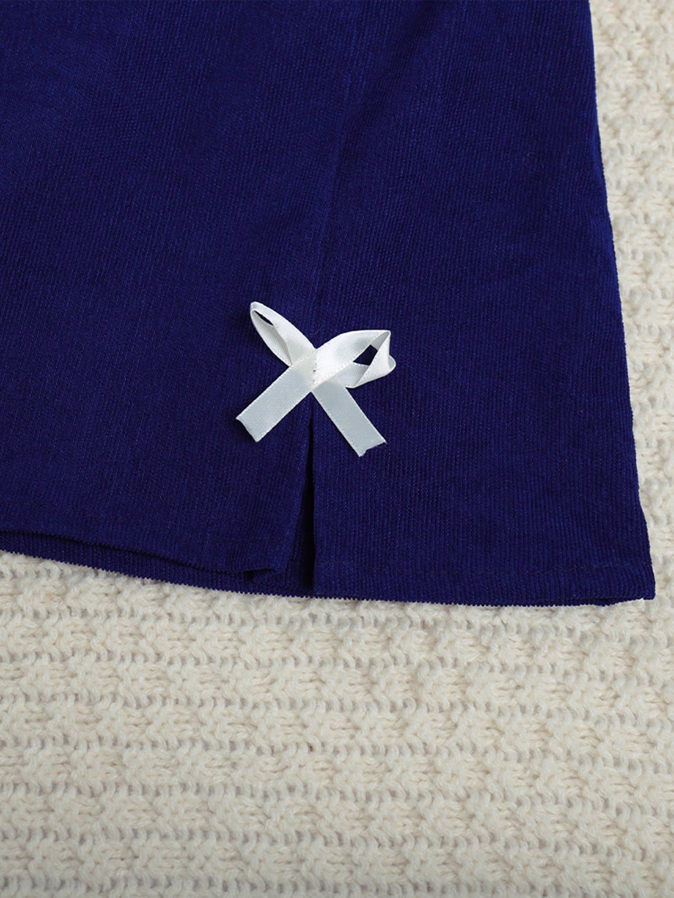 Young Girl Floral Embroidery Sailor Collar Top & Bow Front Skirt