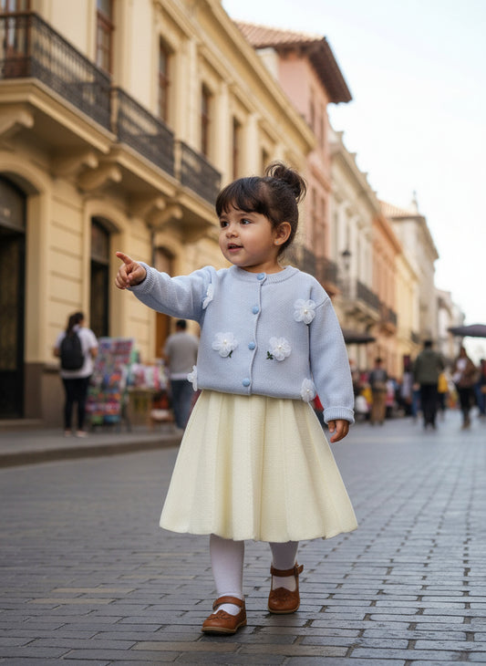 2Pcs/Set Young Girl Cute Long Sleeve Fruit Print Top and Pleated Skirt Set, Autumn/Winter