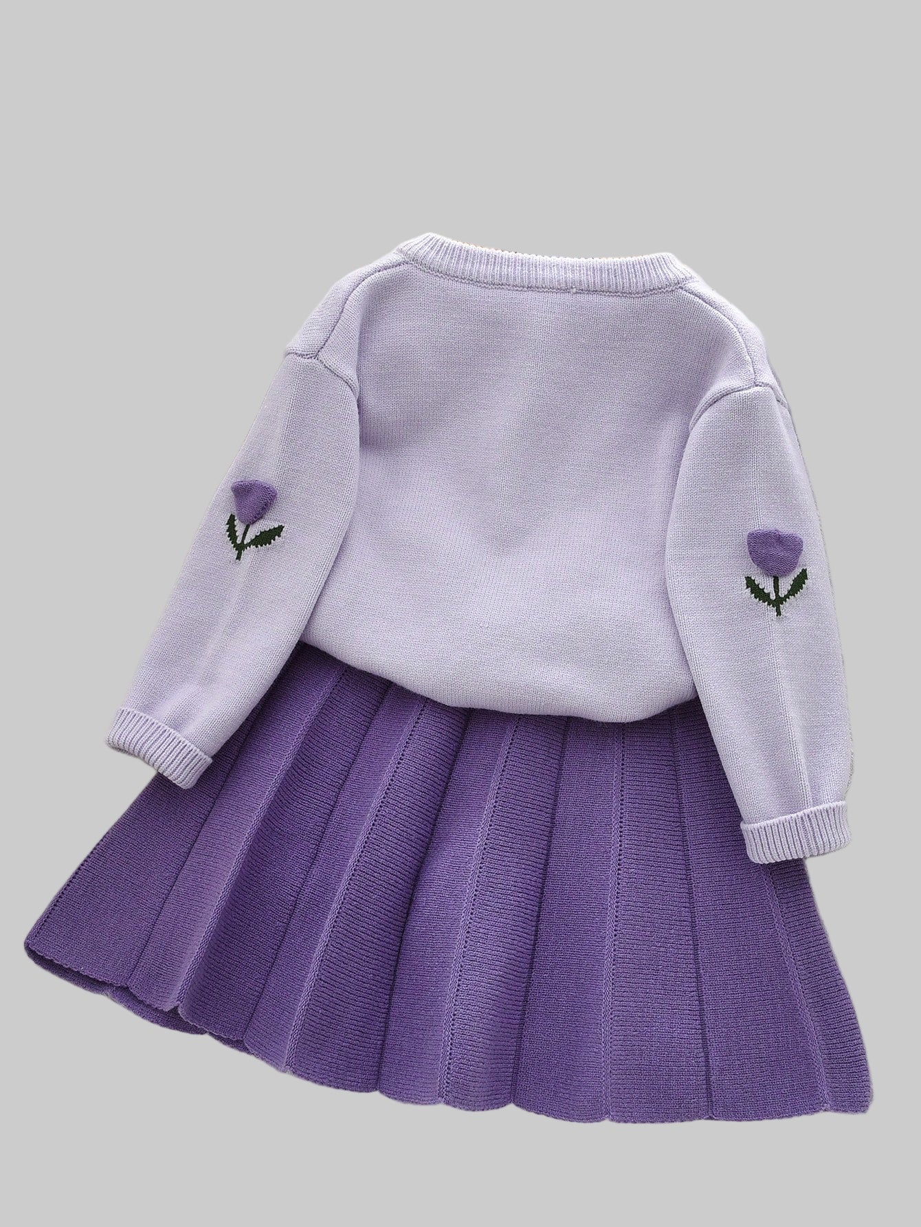 2Pcs/Set Young Girl Cute Long Sleeve Fruit Print Top and Pleated Skirt Set, Autumn/Winter
