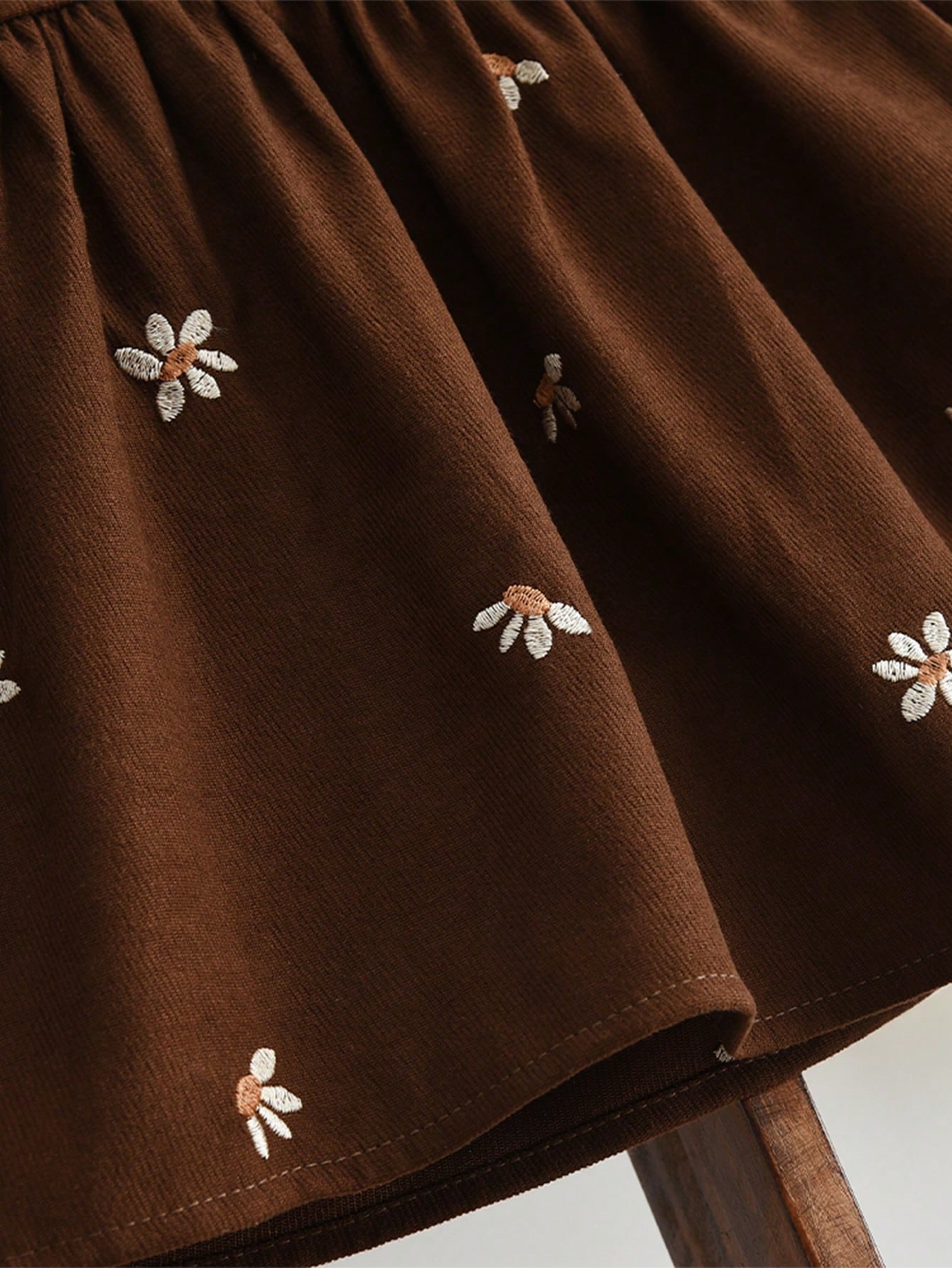 Baby Girls Fall Flower Embroidered Long Sleeves Dress Fashion Turn-Down Collar Toddler Clothes from 6 Months to 3 Years Old