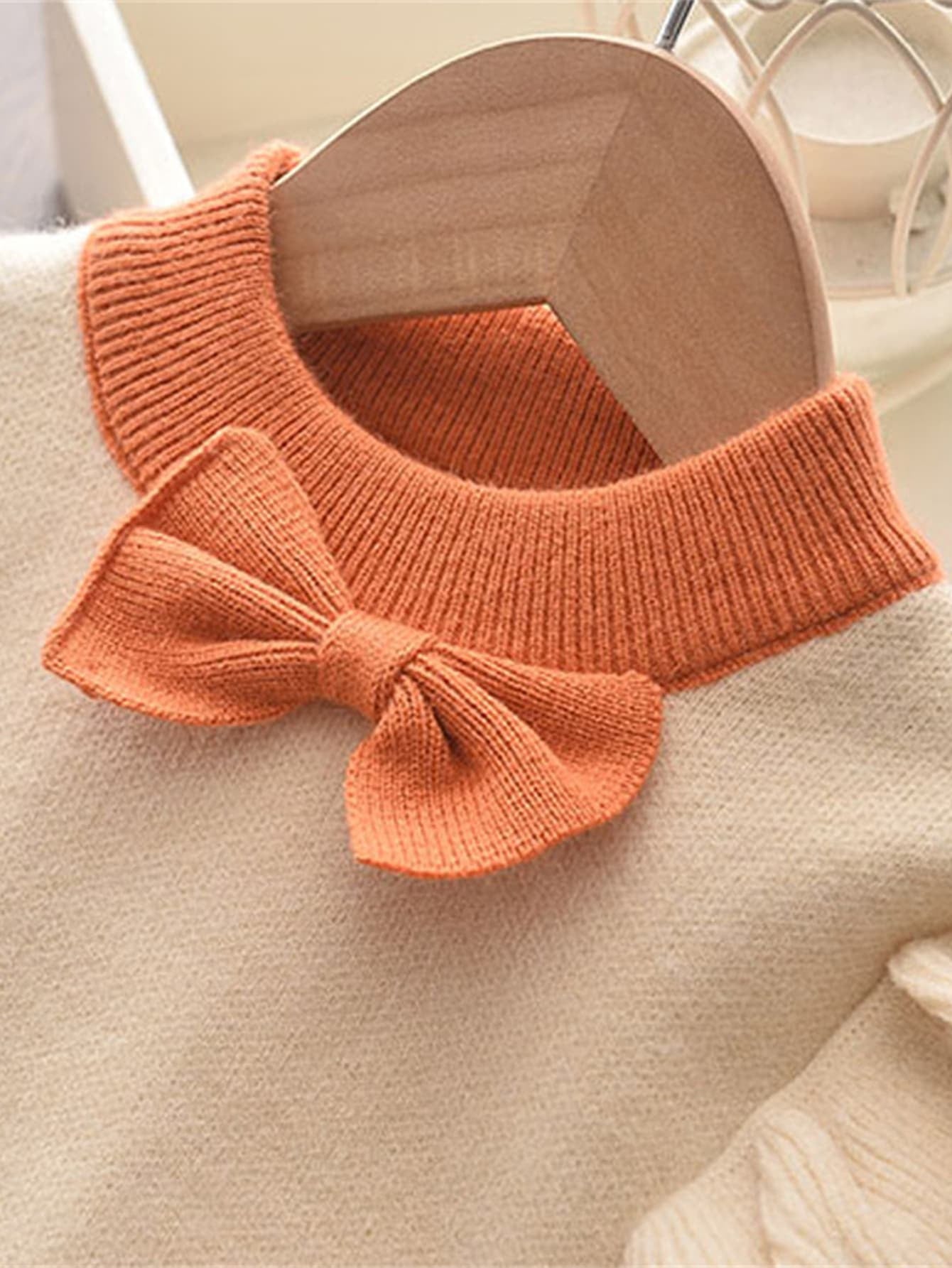 2Pcs Young Girl Academy Style Cute Ruffle Hem Long Sleeve Top with Bowknot & Pleated Skirt Set, Autumn/Winter