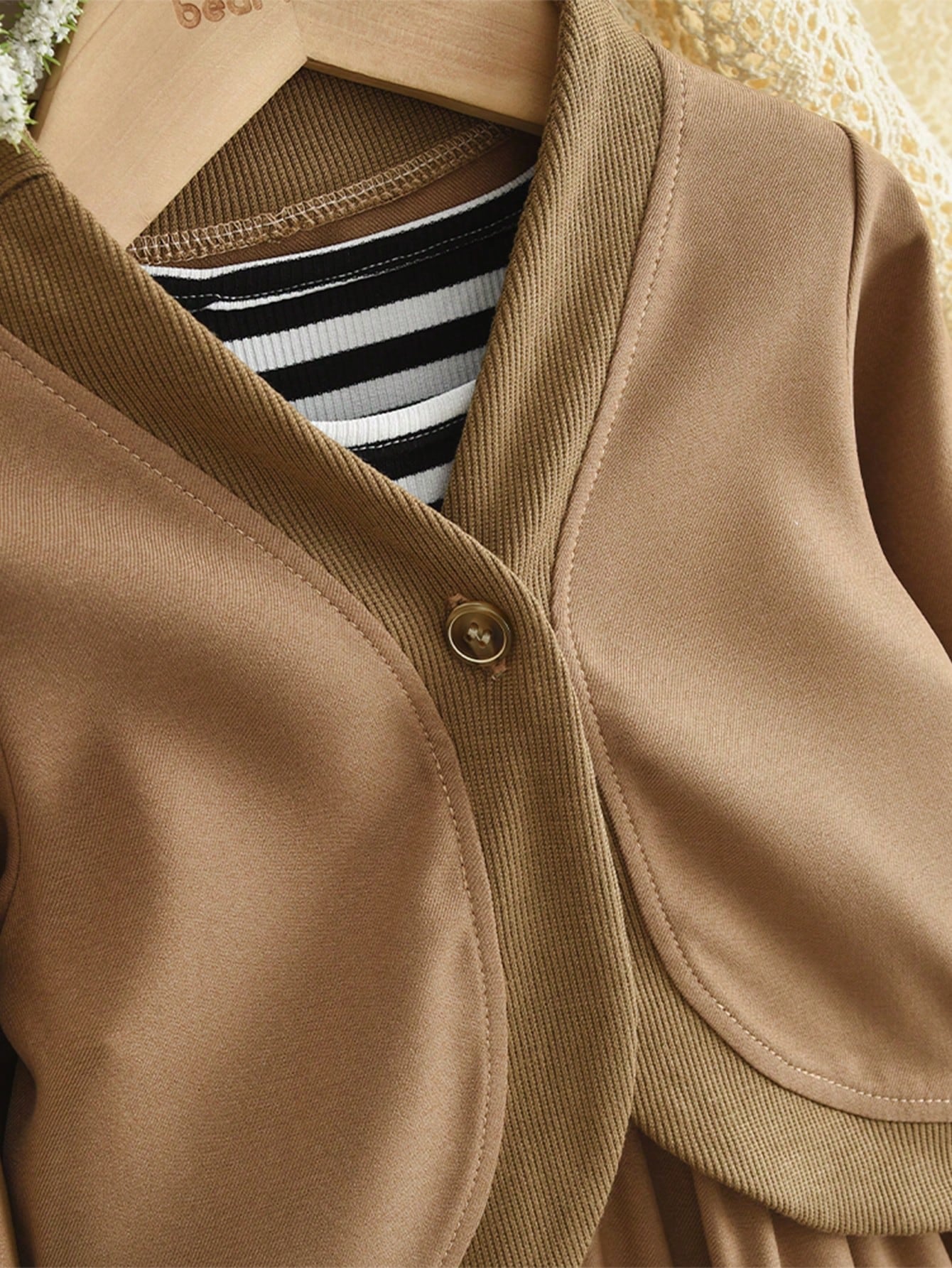 Toung Girls Fashion Solid Color Long Sleeves Coat and Stripes Patchwork Dress Two Pieces Clothes for Young Girl Casual Wear