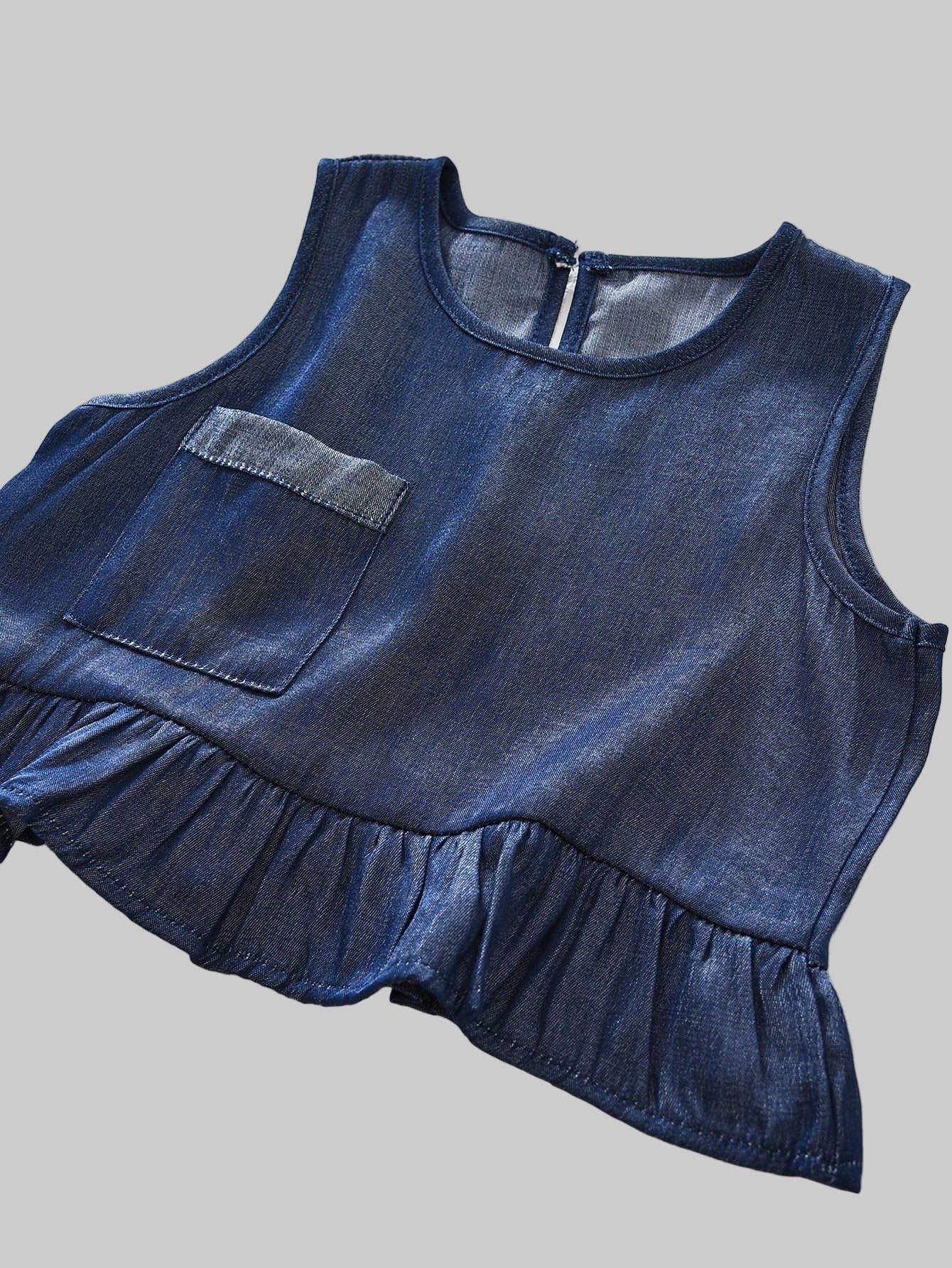 3 Pieces Fall Denim-Effect Pocket Sleeveless Top and White Long Sleeves Shirt & Solid Color Wide Leg Pants for Young Girls' Spring Clothes Sets