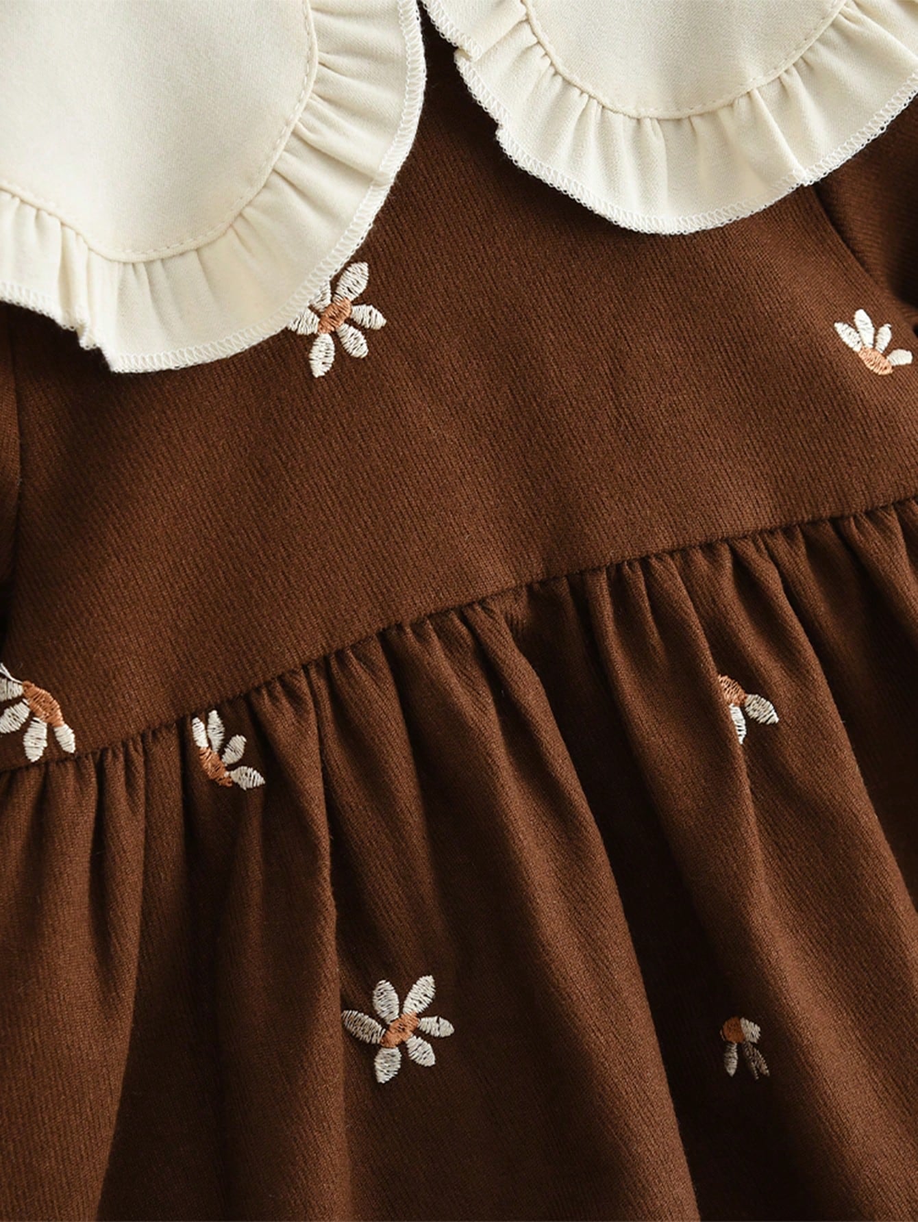 Baby Girls Fall Flower Embroidered Long Sleeves Dress Fashion Turn-Down Collar Toddler Clothes from 6 Months to 3 Years Old