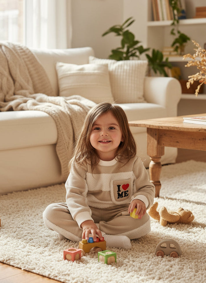 Young Girls Letter Embroidered Small Pocket Long Sleeved Patchwork Sweatershirt and Pants 2 Pieces Fall Spring Clothes Sets for Young Girl 3 to 7 Years