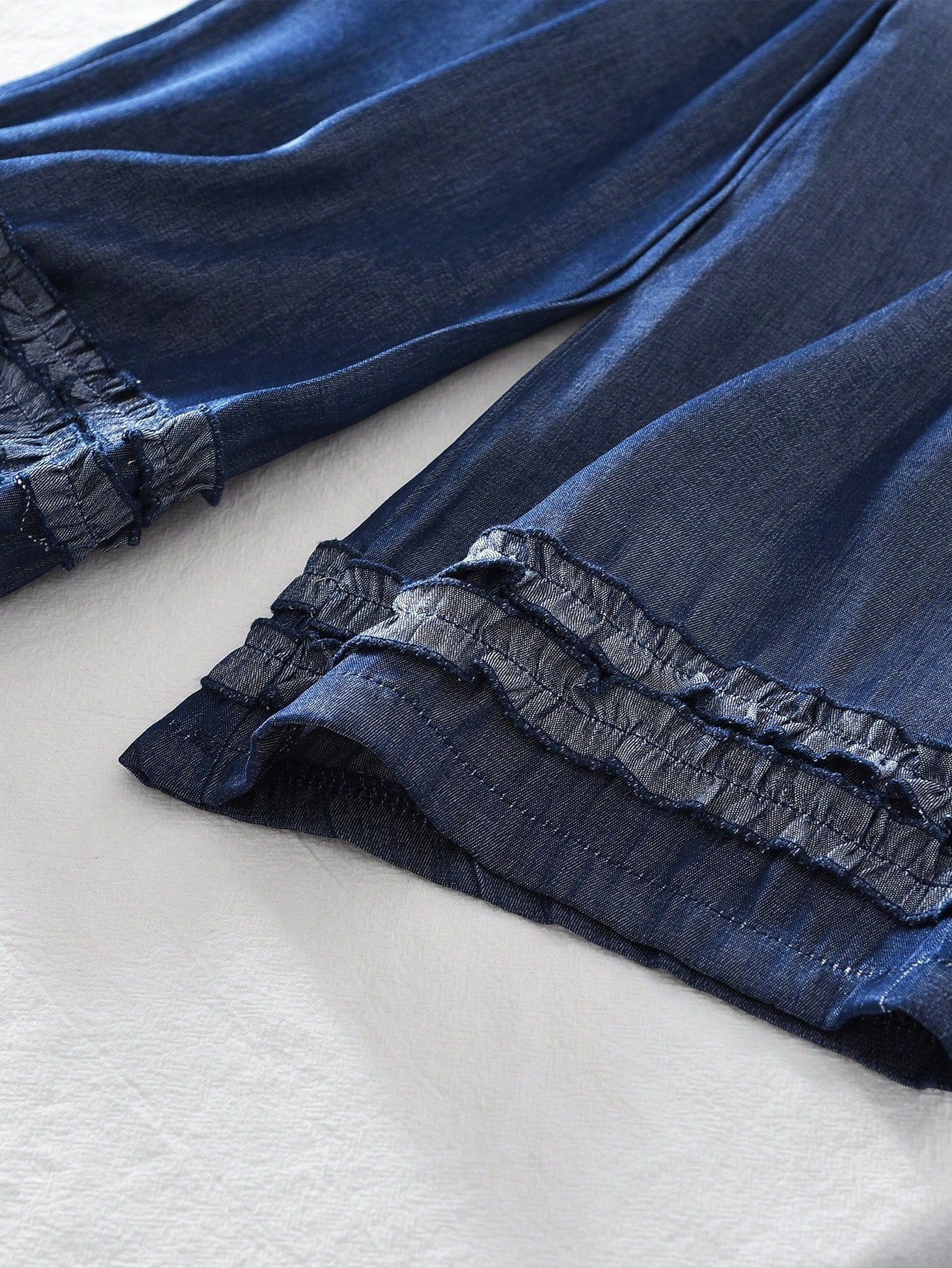 3 Pieces Fall Denim-Effect Pocket Sleeveless Top and White Long Sleeves Shirt & Solid Color Wide Leg Pants for Young Girls' Spring Clothes Sets