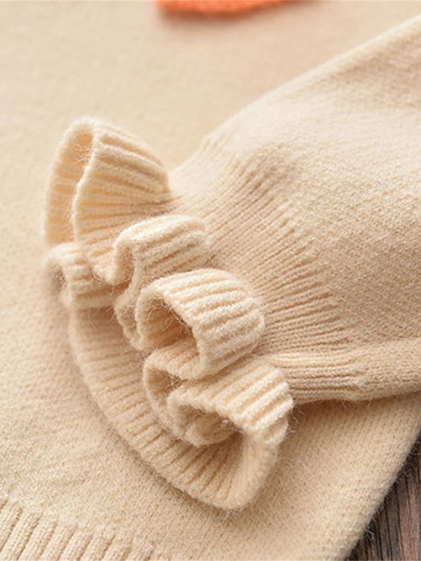 2Pcs Young Girl Academy Style Cute Ruffle Hem Long Sleeve Top with Bowknot & Pleated Skirt Set, Autumn/Winter